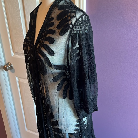 Lace Duster Kimono Black cardigan floral size large - Picture 4 of 6
